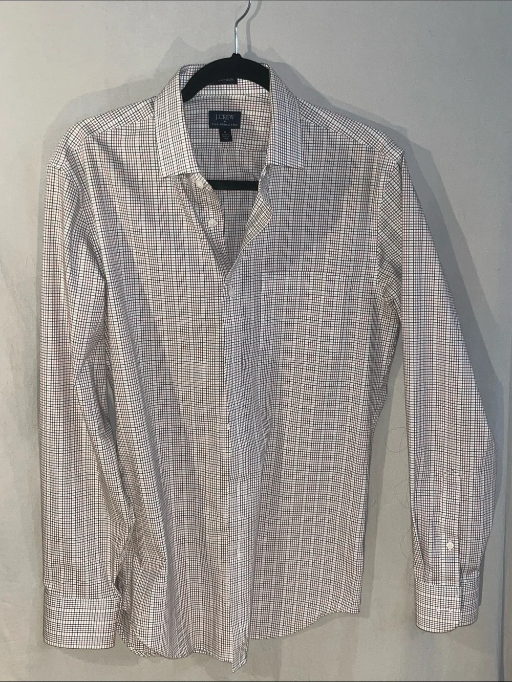 J. Crew Men's White Dress Shirt with Red Grid
